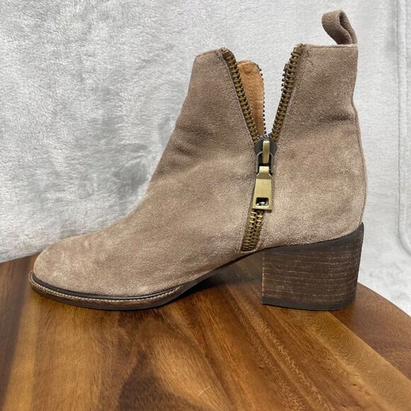 Jeffrey Campbell Boots 8 Tan Suede Boone Cut Out Side Zip Ankle Chunky Heel - Picture 9 of 16